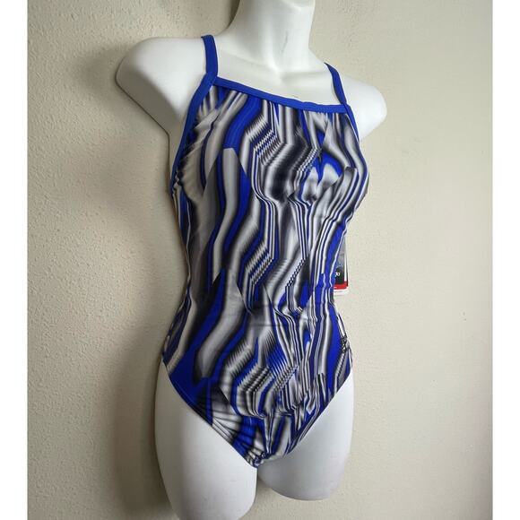 NWT Speedo Endurance+ Flyback One Piece Swimsuit Size 6/32 – Blue Gray White - Picture 5 of 9